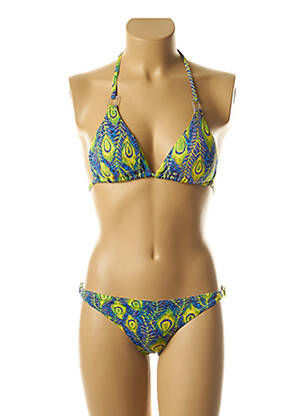 Maillot de bain 2 pièces fermeture liens à nouer haut soutien-gorge avec mousse de rembourrage amovible jaune DAG ADOM femme
