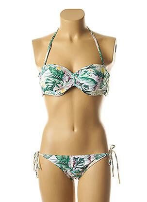 Maillot de bain 2 pièces fermeture liens à nouer haut soutien-gorge avec mousse de rembourrage amovible vert DAG ADOM femme