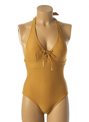Maillot de bain 1 pièce effet matière satinée haut soutien-gorge avec mousse de rembourrage amovible marron DAG ADOM femme