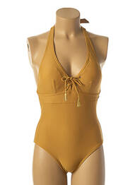 Maillot de bain 1 pièce effet matière satinée haut soutien-gorge avec mousse de rembourrage amovible marron DAG ADOM femme