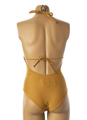 Maillot de bain 1 pièce effet matière satinée haut soutien-gorge avec mousse de rembourrage amovible marron DAG ADOM femme