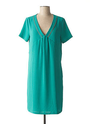 Robe mi-longue tissage crêpe manches courtes vert IKKS femme