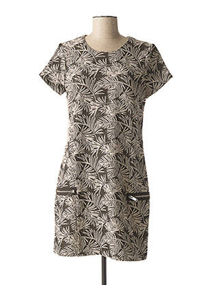 Robe courte fermeture zippée au dos manches courtes marron IKKS femme