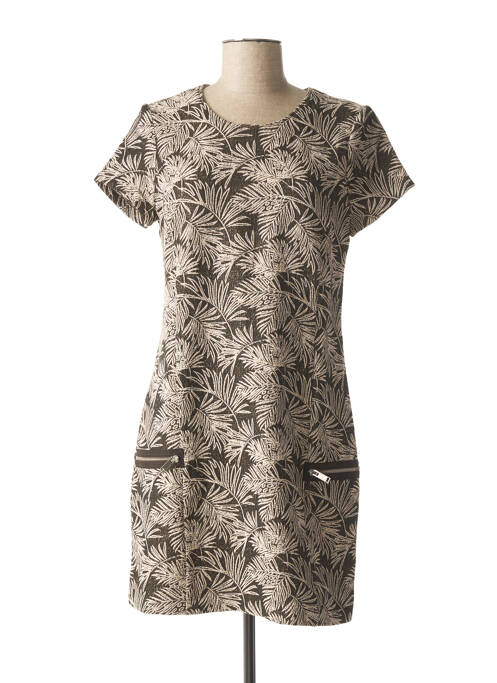 Robe courte fermeture zippée au dos manches courtes marron IKKS femme
