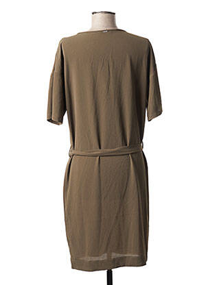 Robe mi-longue tissage crêpe manches courtes vert IKKS femme