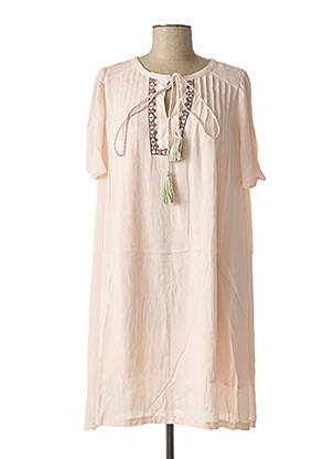 Robe mi-longue tissage crêpe manches courtes rose IKKS femme