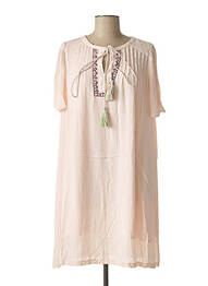Robe mi-longue tissage crêpe manches courtes rose IKKS femme