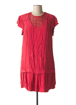Robe mi-longue tissage crêpe manches courtes rouge IKKS femme