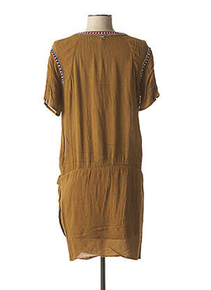 Robe mi-longue tissage crêpe manches courtes vert IKKS femme