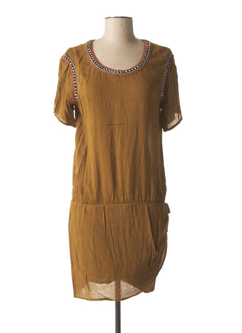 Robe mi-longue tissage crêpe manches courtes vert IKKS femme