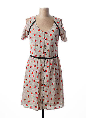 Robe mi-longue imprimé fantaisie beige I.CODE (By IKKS) femme