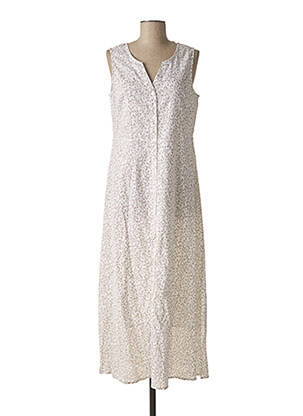 Robe mi-longue imprimé fleurs sans manche beige L'ATELIER D'ANNA femme