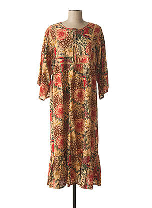 Robe mi-longue imprimé fleurs marron AGATHE & LOUISE femme
