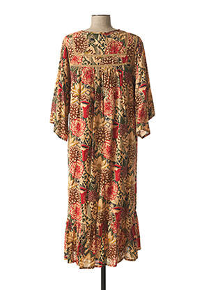 Robe mi-longue imprimé fleurs marron AGATHE & LOUISE femme