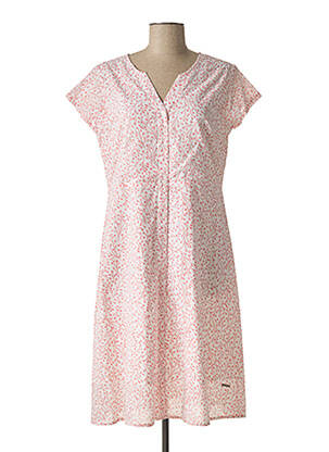 Robe mi-longue imprimé fleurs manches courtes orange L'ATELIER D'ANNA femme