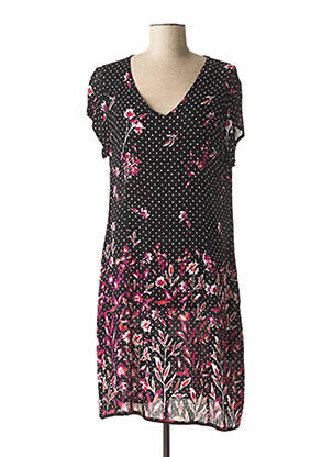 Robe mi-longue imprimé fleurs manches courtes noir AGATHE & LOUISE femme