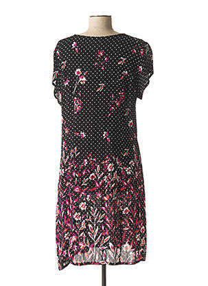 Robe mi-longue imprimé fleurs manches courtes noir AGATHE & LOUISE femme
