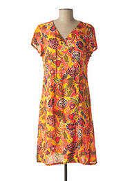 Robe mi-longue imprimé fleurs manches courtes orange AGATHE & LOUISE femme