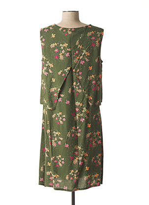 Robe mi-longue imprimé fleurs sans manche vert AGATHE & LOUISE femme