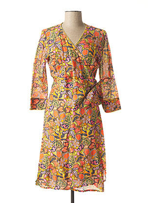 Robe mi-longue imprimé fleurs manches 3/4 orange AGATHE & LOUISE femme