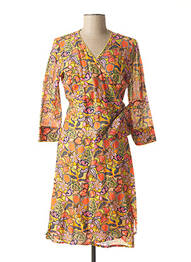 Robe mi-longue imprimé fleurs manches 3/4 orange AGATHE & LOUISE femme