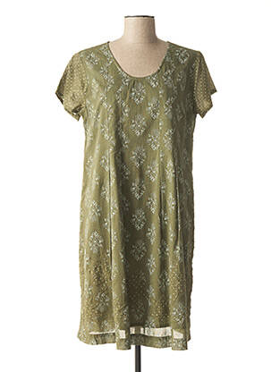 Robe mi-longue imprimé fleurs manches courtes vert AGATHE & LOUISE femme
