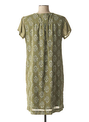 Robe mi-longue imprimé fleurs manches courtes vert AGATHE & LOUISE femme