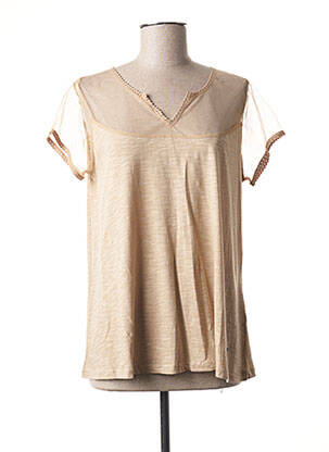 T-shirt col v manches courtes marron AGATHE & LOUISE femme
