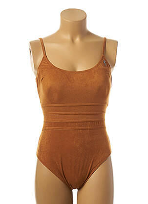 Maillot de bain 1 pièce effet matière satinée haut soutien-gorge moulé marron MISS CARAÏBES femme