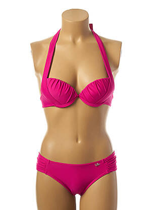 Maillot de bain 2 pièces stretch haut soutien-gorge push-up rose LPB femme