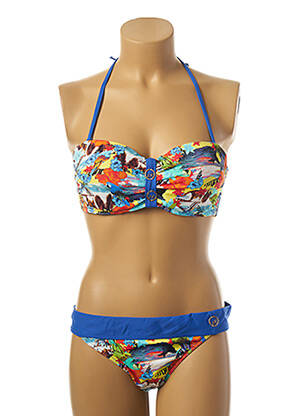 Maillot de bain 2 pièces stretch haut soutien-gorge push-up bleu LPB femme