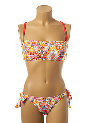 Maillot de bain 2 pièces stretch haut bandeau orange BORABORA femme