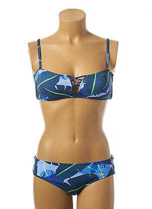 Maillot de bain 2 pièces stretch haut bandeau bleu BORABORA femme