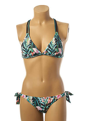 Maillot de bain 2 pièces stretch haut triangles vert BORABORA femme