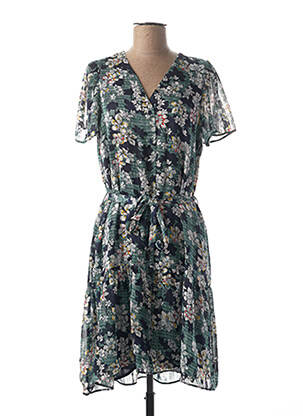 Robe mi-longue imprimé fleurs manches courtes vert LA FEE MARABOUTEE femme