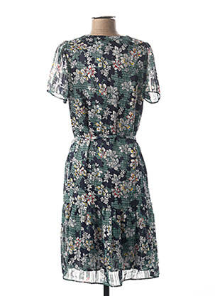 Robe mi-longue imprimé fleurs manches courtes vert LA FEE MARABOUTEE femme