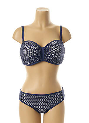Maillot de bain 2 pièces fermeture clip haut soutien-gorge moulé bleu PANACHE femme