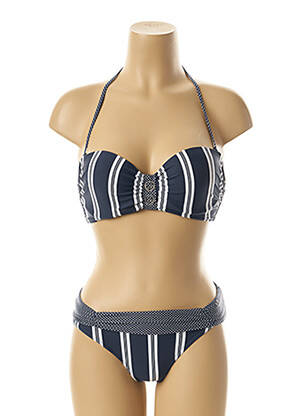 Maillot de bain 2 pièces fermeture clip haut soutien-gorge moulé bleu LES P'TITES BOMBES femme