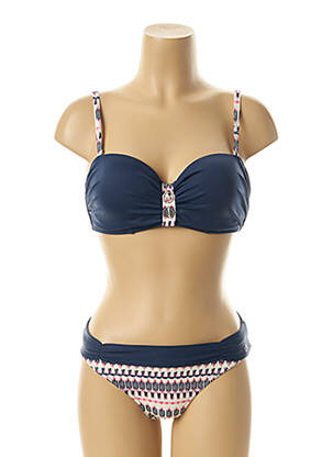 Maillot de bain 2 pièces fermeture clip haut soutien-gorge moulé bleu LES P'TITES BOMBES femme