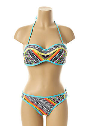 Maillot de bain 2 pièces fermeture liens à nouer haut soutien-gorge push-up bleu LES P'TITES BOMBES femme