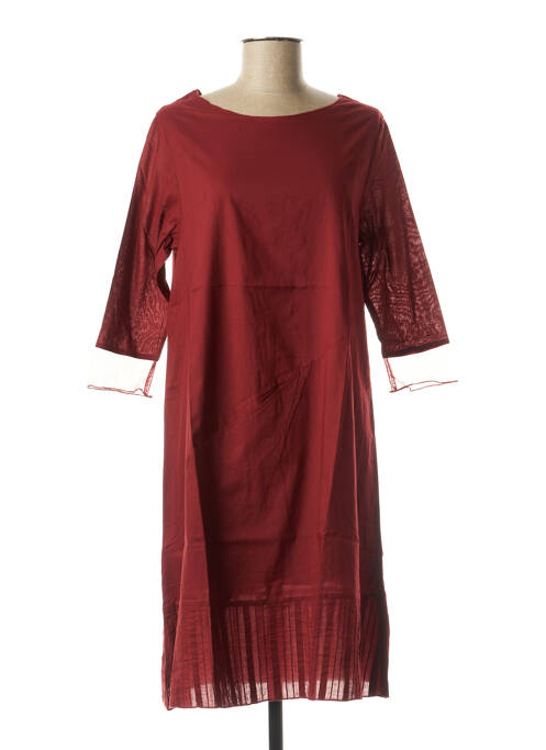 Robe mi-longue rouge NID D'ABEILLE pour femme