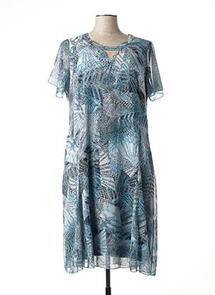 Robe mi-longue imprimé fantaisie manches courtes bleu FRANCE RIVOIRE femme