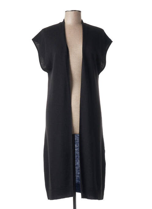 Gilet manches courtes finition bords-côtes noir LA FEE MARABOUTEE femme