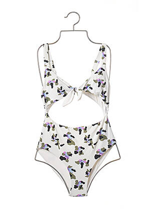 Maillot de bain 1 pièce imprimé fantaisie haut soutien-gorge avec mousse de rembourrage amovible blanc TET femme