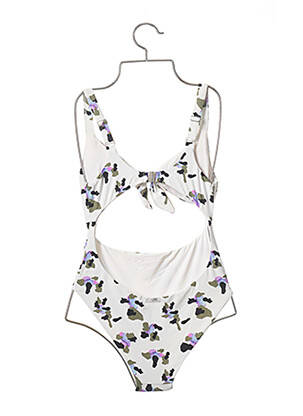 Maillot de bain 1 pièce imprimé fantaisie haut soutien-gorge avec mousse de rembourrage amovible blanc TET femme