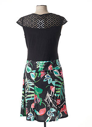 Robe mi-longue imprimé fleurs manches courtes noir LILI & CAROLINE femme