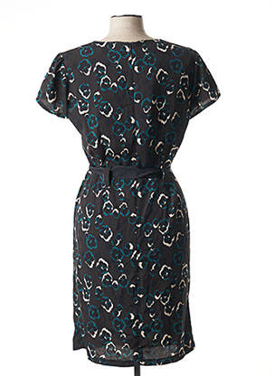 Robe mi-longue imprimé fleurs manches courtes noir QUEENIE femme