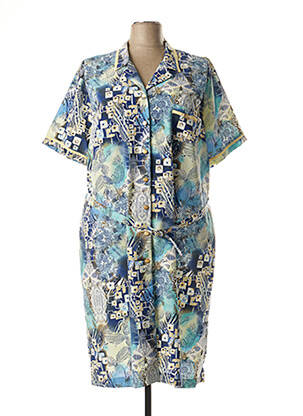 Robe mi-longue imprimé fantaisie manches courtes bleu FRANCE RIVOIRE femme