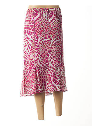 Jupe mi-longue coupe droite évasée sur le bas rose PAUPORTÉ femme