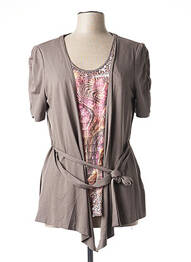 Top tissage jersey manches courtes marron CONCEPT K femme